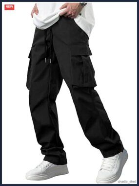Men's Lightweight Cargo Pants Drawstring Straight Leg 4-Pocket Utility Joggers